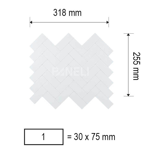 Zelfklevend Moza&iuml;ek Visgraat Wit - 25.5 cm x 31.8 cm x 0.40 cm | 0.5 kg | Paneli zelfklevende steenstrips