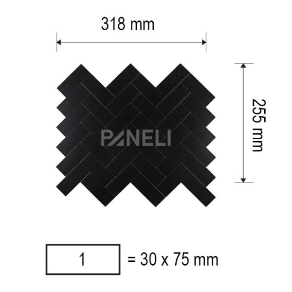 Zelfklevend Moza&iuml;ek Visgraat Zwart - 25.5 cm x 31.8 cm x 0.40 cm | 0.5 kg | Paneli zelfklevende steenstrips