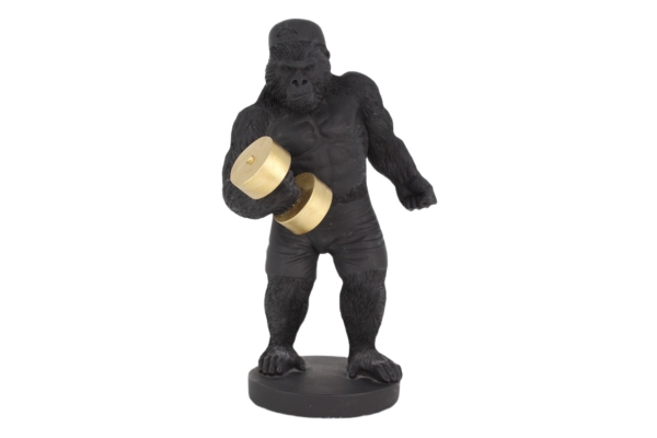 Decoratiefiguur KING APE 30cm gorilla zwart goud - 48044