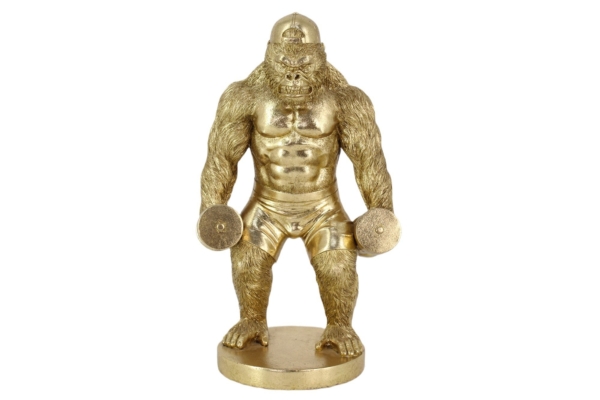 Decoratiefiguur KING APE 35cm handgemaakte gorilla goud - 48050