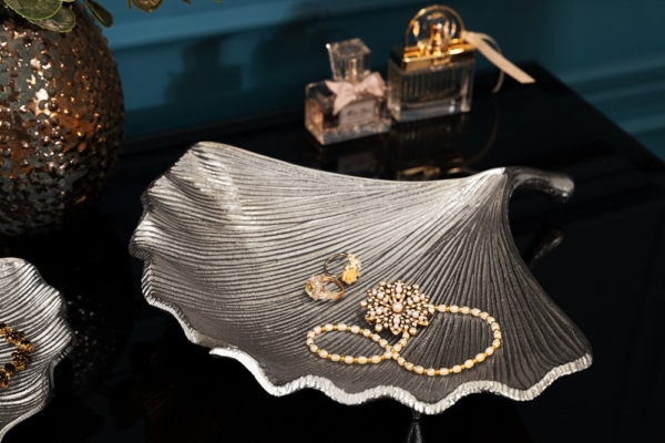 Decoratieve kom GINKGO 33cm zilver handgemaakt metaal - 41778