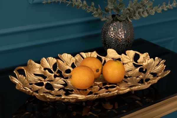 Decoratieve kom GINKGO LEAFS 40cm goud handgemaakt metaal - 41795