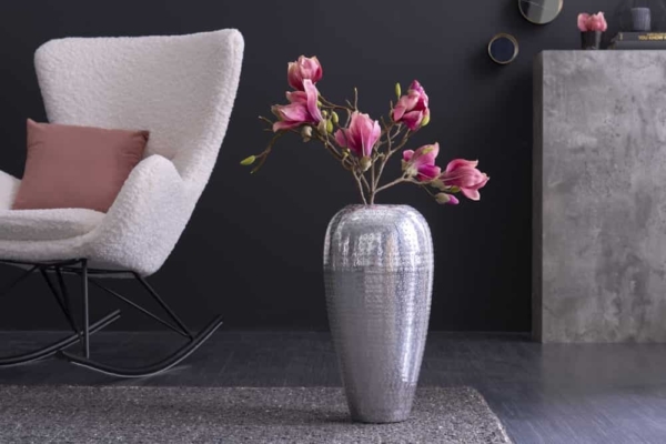 Elegante vaas ORIENTAL 50cm zilver in wild hamerontwerp - 41550