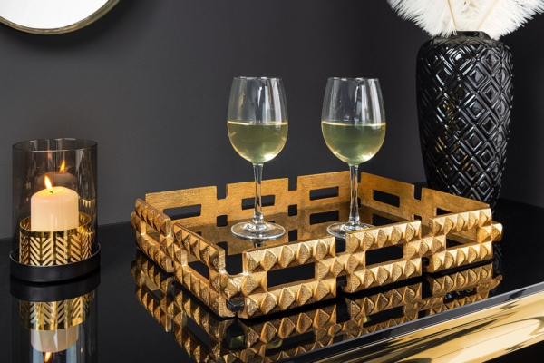 Handgemaakt dienblad VARIATION 40cm zwart goud metaal aluminium glas - 44880