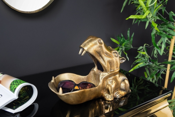 Handgemaakte Decoratieve Schaal HIPPO 30cm messing goud metaal aluminium - 44883