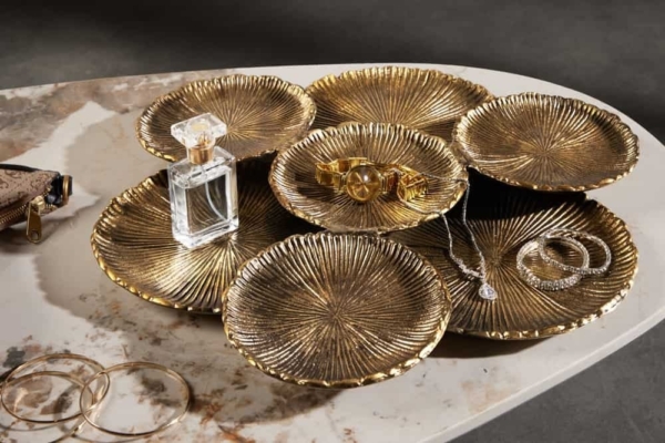 Handgemaakte XXL sierschaal ABSTRACT LEAF 45cm goudkleurig metalen aluminium sieradenbakje - 43292