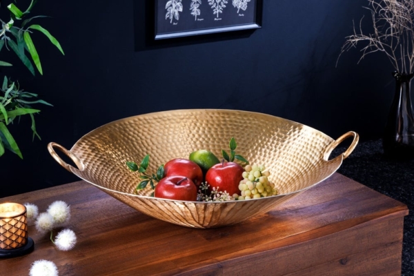 Handgemaakte decoratieve kom ORIENT 55cm goudkleurig metaal gehamerd ontwerp - 42237