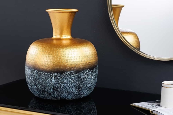Handgemaakte decoratieve vaas ABSTRACT ORIENT 40cm goud rond metaal patina - 43511