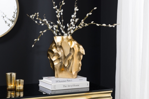 Handgemaakte vaas LIQUID 25cm goud metaal gehamerd design - 44878