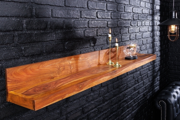 Massieve wandplank MAKASSAR 140cm bruin sheeshamhout afwerking - 44746