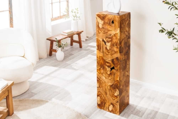 Massieve zuil TRIBAL 110cm bruin naturel teakhout handgemaakte decoratie - 44710