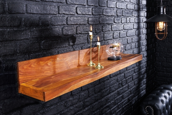 Massives Wandregal MAKASSAR 80cm braun Sheeshamholz stone finish handmade - 44744