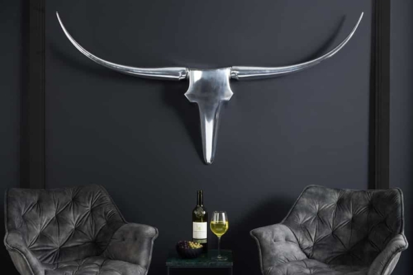 Modern design wanddecoratie BULL XL 120cm zilver aluminium stierenkop - 8528