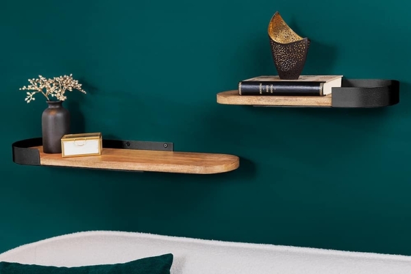 Moderne set van 2 wandplanken PURE NATURE 60cm zwart mangohout massief metaal handgemaakt - 44307