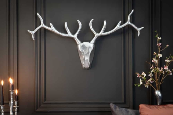Moderne wanddecoratie VEADO 98cm zilveren hertengewei - 12582