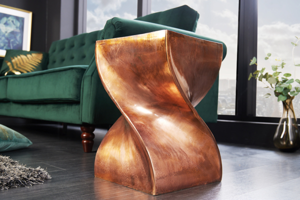 Sculpturale bijzettafel TWIST 30cm handgemaakt nachtkastje van gevlamd kopermetaal - 42006