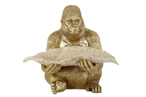 Sculptuur GORILLA 40cm bladkom goudbeige - 48063
