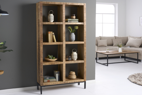 Stevige plank IRON CRAFT 176cm mangohouten boekenkast acht vakken industrieel design - 42377