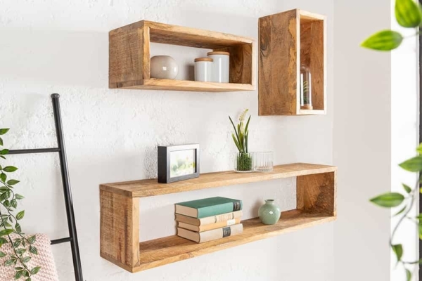 Stevige wandplank set van 3 HEMINGWAY 94cm gemaakt van mangohout - 41066