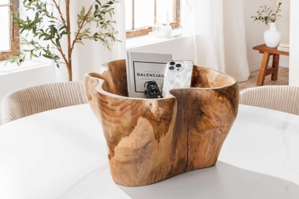 Unieke schaal FLOWERS 45cm naturel teakhout gemaakt van wortelhout - 44707