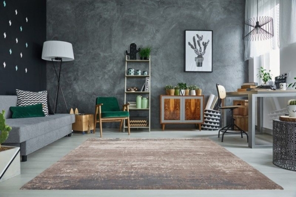 Vintage katoenen tapijt MODERN ART 240x160cm beige grijze used look - 38268